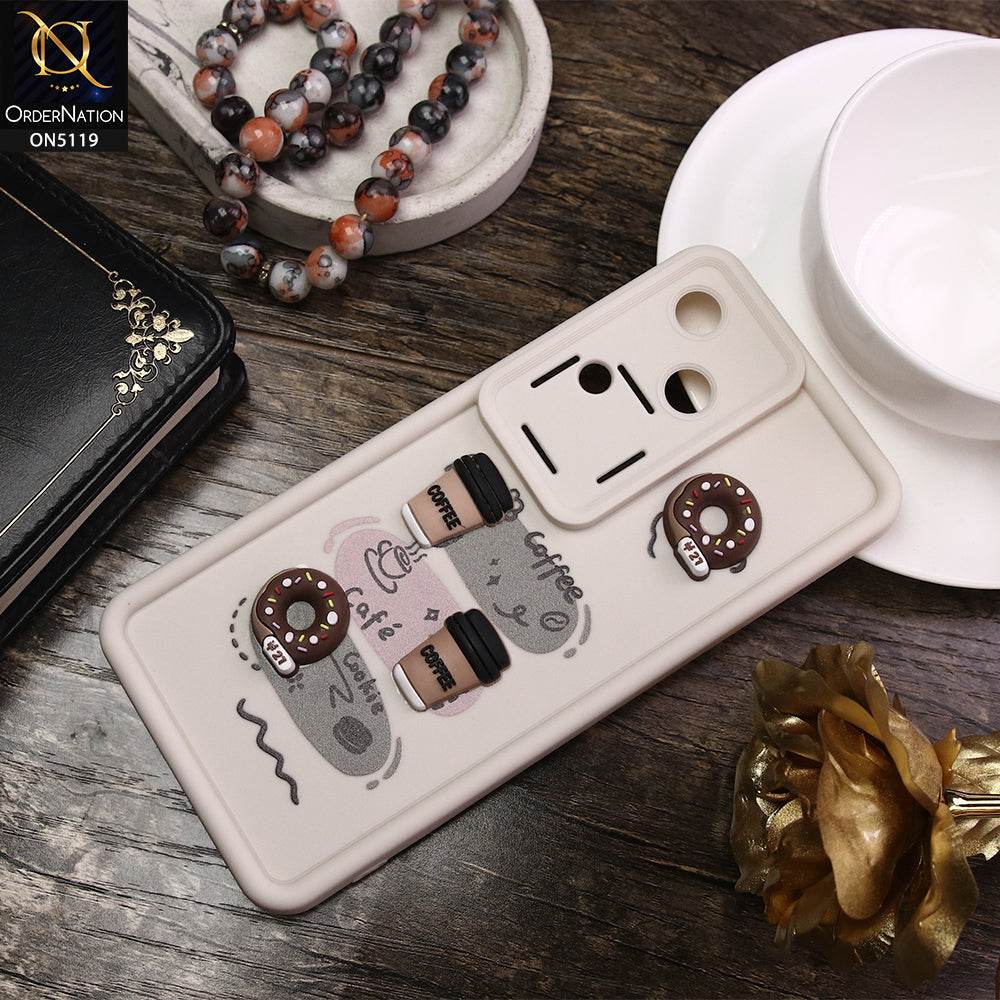 Vivo V30 Cover - White - D2 - Cute 3D Donut Coffee Soft Silicon Case with Camera Protection - Futurestore.pk