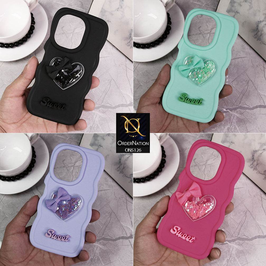 Vivo V30 Cover - Black - New Trendy 3D Love Heart (Moving Shiny Stars Glitter) & Bow Sweet Candy Color Soft Silicon Case - Futurestore.pk