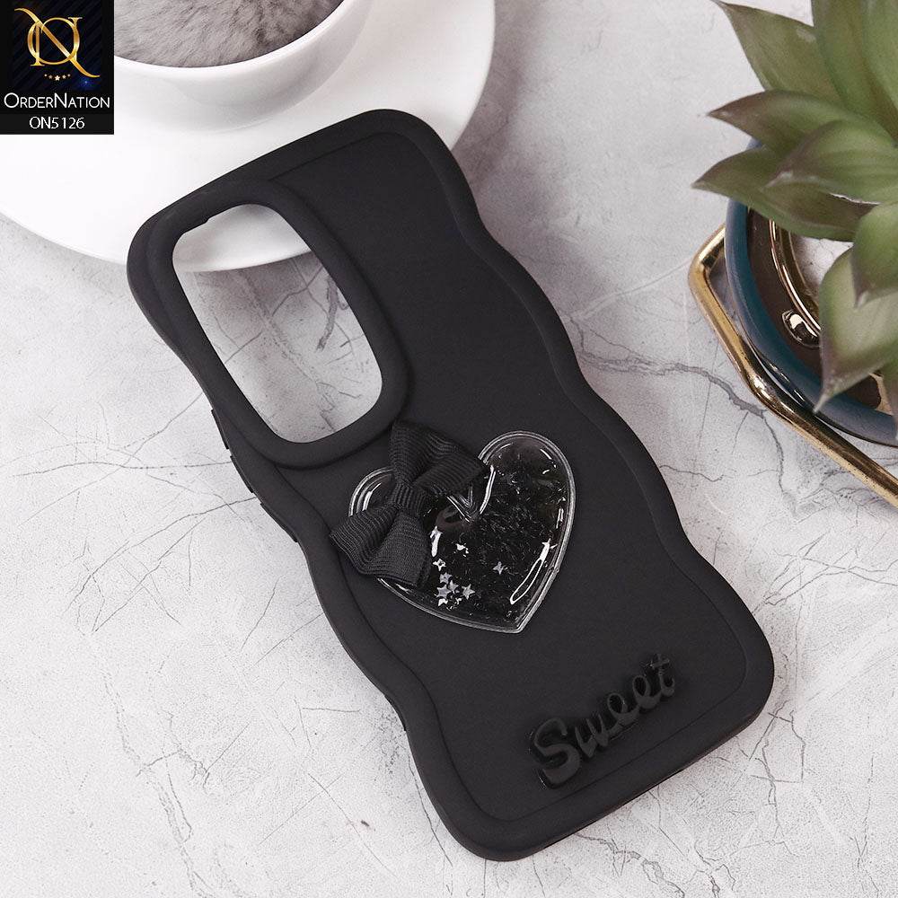 Vivo V30 Cover - Black - New Trendy 3D Love Heart (Moving Shiny Stars Glitter) & Bow Sweet Candy Color Soft Silicon Case - Futurestore.pk