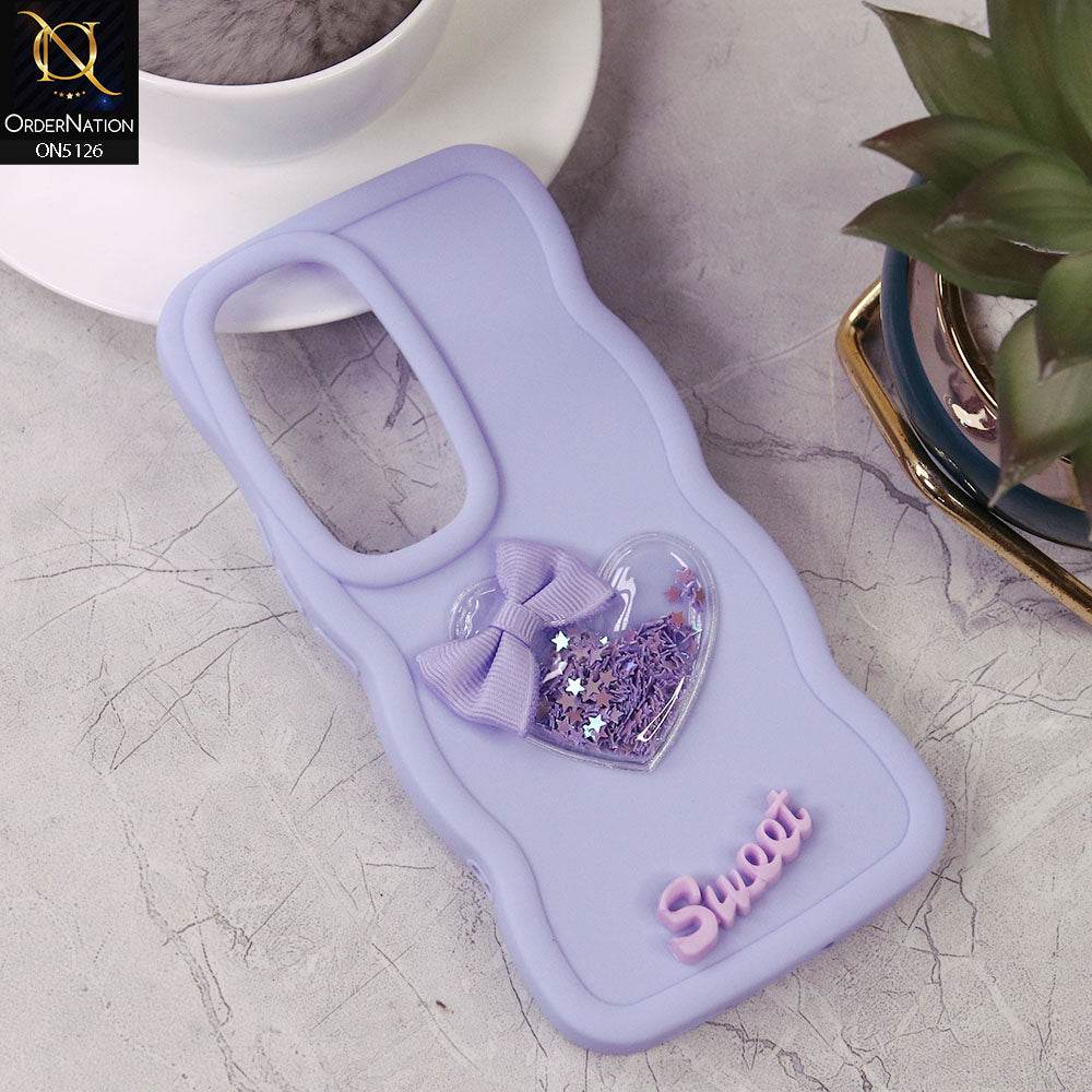 Vivo V30 Cover - Lilac - New Trendy 3D Love Heart (Moving Shiny Stars Glitter) & Bow Sweet Candy Color Soft Silicon Case - Futurestore.pk