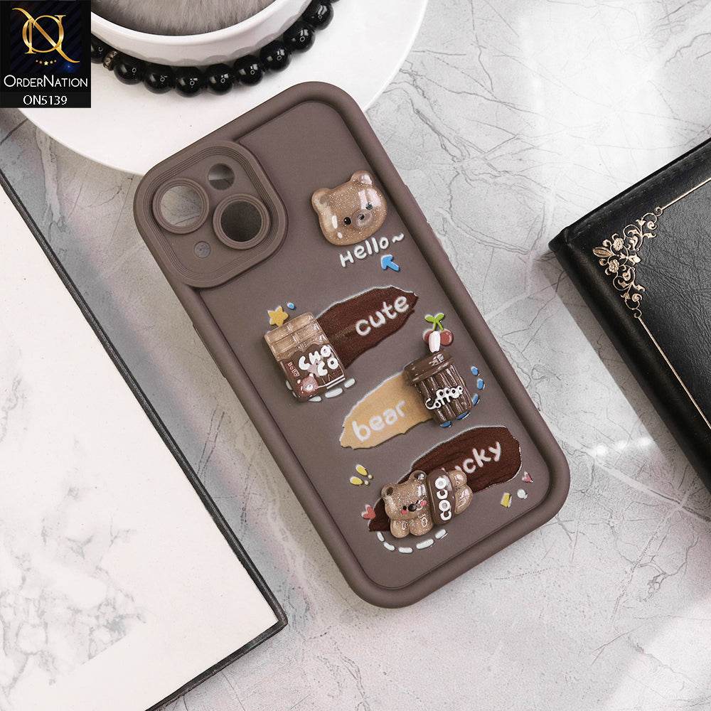 iPhone 13 - Brown - Trendy 3D Cute Cartoon And Coffee Chocolate Soft Silicon Shockproof Case With Camera Protection - Futurestore.pk