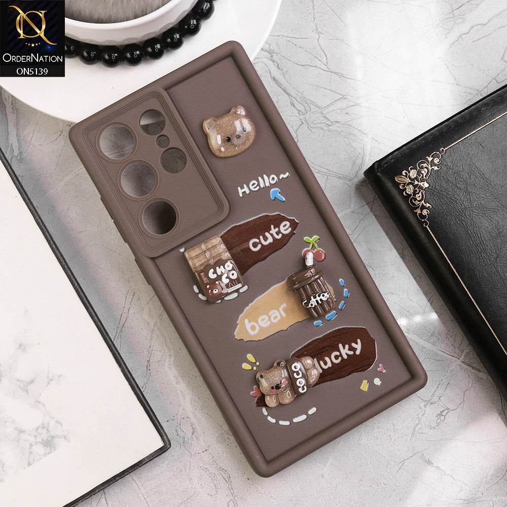 Samsung Galaxy S24 Ultra - Brown - Trendy 3D Cute Cartoon And Coffee Chocolate Soft Silicon Shockproof Case With Camera Protection - Futurestore.pk