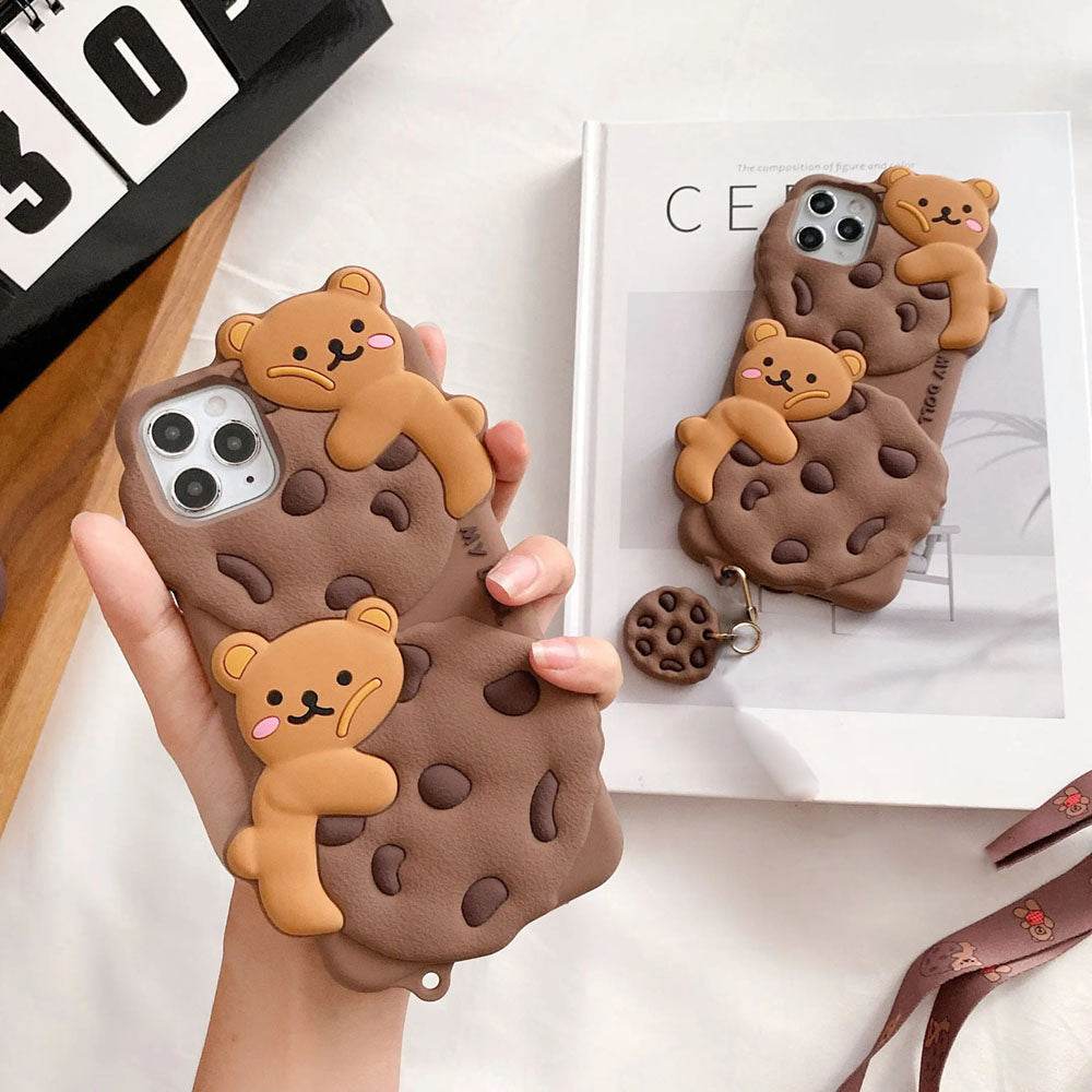 iPhone 13 Cover - Brown - 3D Cartoon Kawaii Cookie Soft Silicon Case - Futurestore.pk
