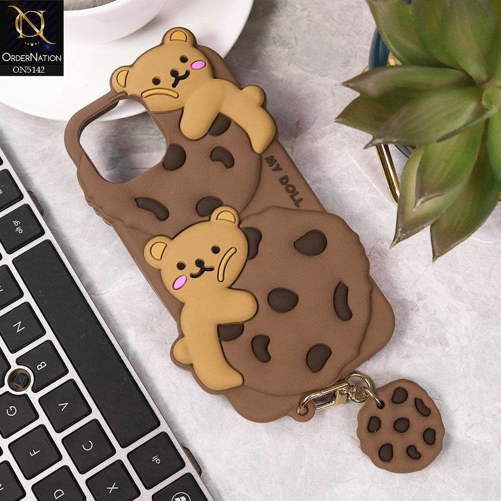 iPhone 13 Cover - Brown - 3D Cartoon Kawaii Cookie Soft Silicon Case - Futurestore.pk