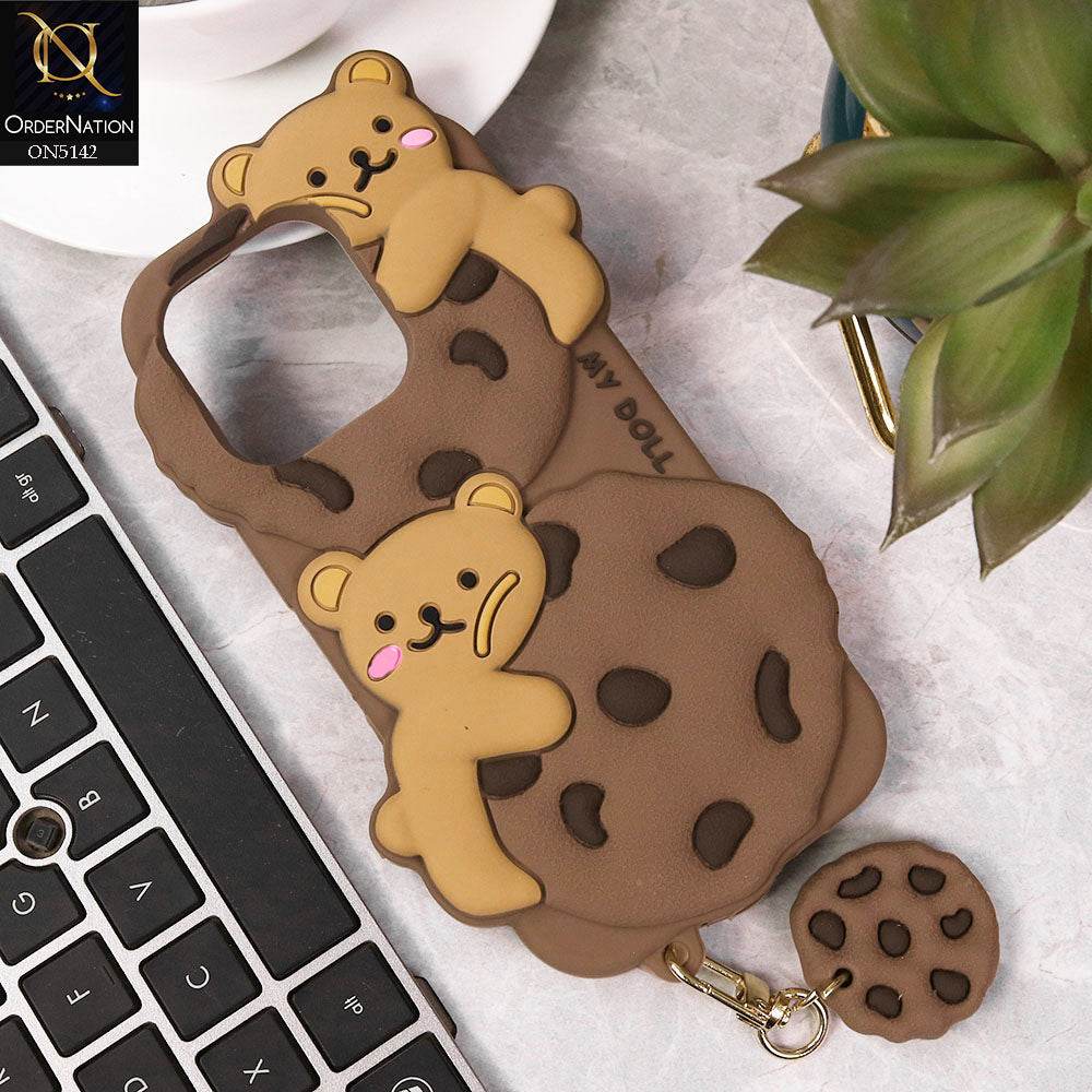 iPhone 16 Pro Max Cover - Brown - 3D Cartoon Kawaii Cookie Soft Silicon Case