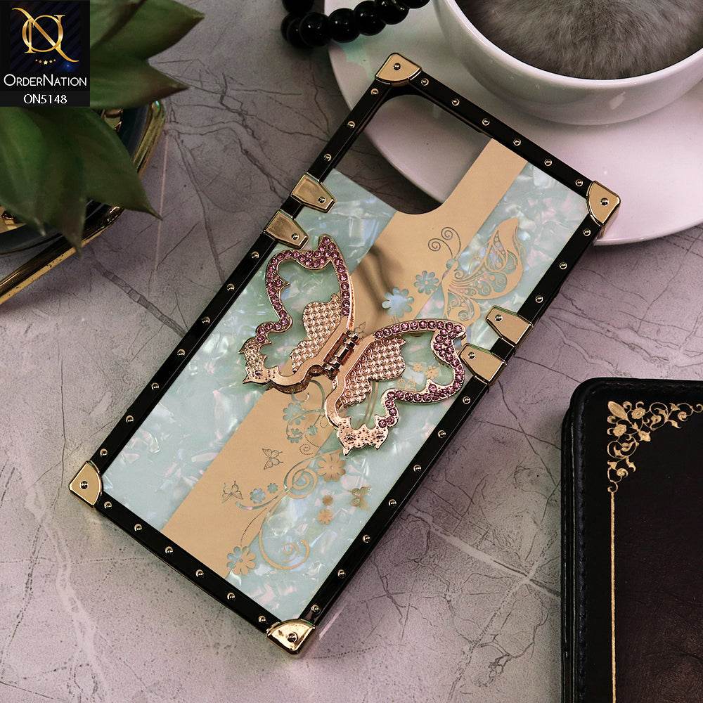 iPhone 13 Cover - Aqua - Luxury Shiny Rhinestone Butterfly Electroplated Square Trunk Soft Case - Futurestore.pk