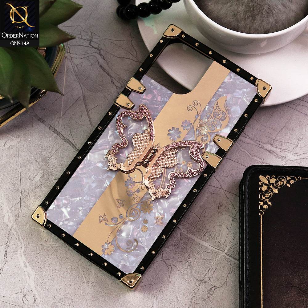 iPhone 13 Cover - Lilac - Luxury Shiny Rhinestone Butterfly Electroplated Square Trunk Soft Case - Futurestore.pk