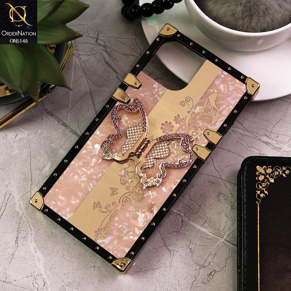 iPhone 13 Cover - Rose Gold - Luxury Shiny Rhinestone Butterfly Electroplated Square Trunk Soft Case - Futurestore.pk