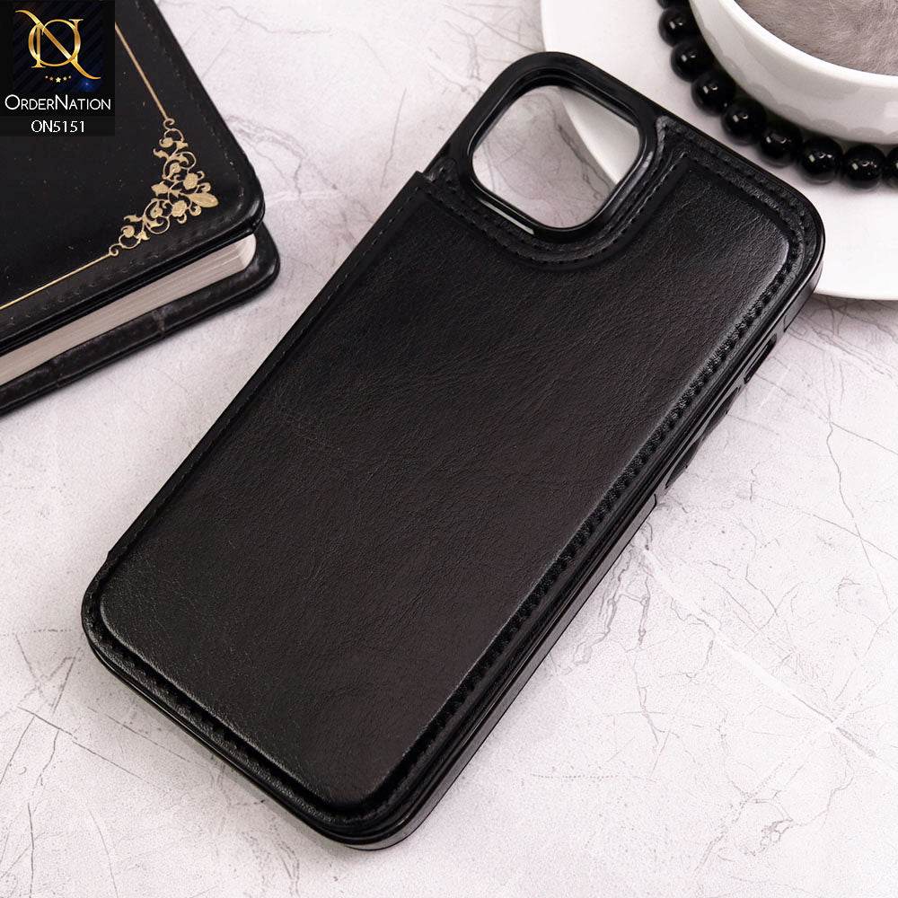 iPhone 13 Cover - Black - Luxury PU Leather Card Holder Wallet Soft Case