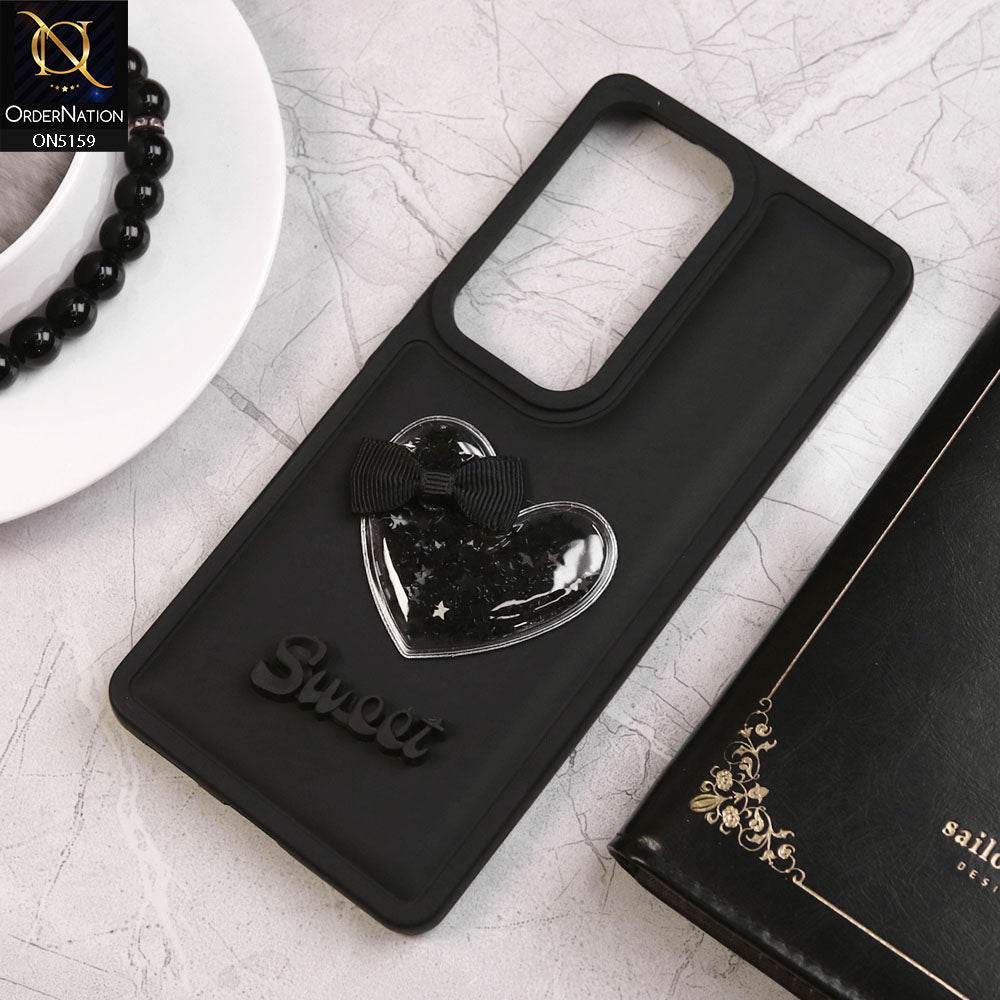 Vivo V30 Cover - Black - New Trendy 3D Love Heart (Moving Shiny Stars Glitter) & Bow Candy Color Soft Silicon Case - Futurestore.pk