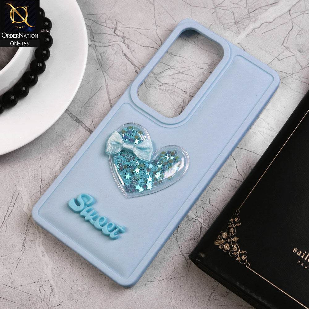Vivo V30 Cover - Blue - New Trendy 3D Love Heart (Moving Shiny Stars Glitter) & Bow Candy Color Soft Silicon Case - Futurestore.pk