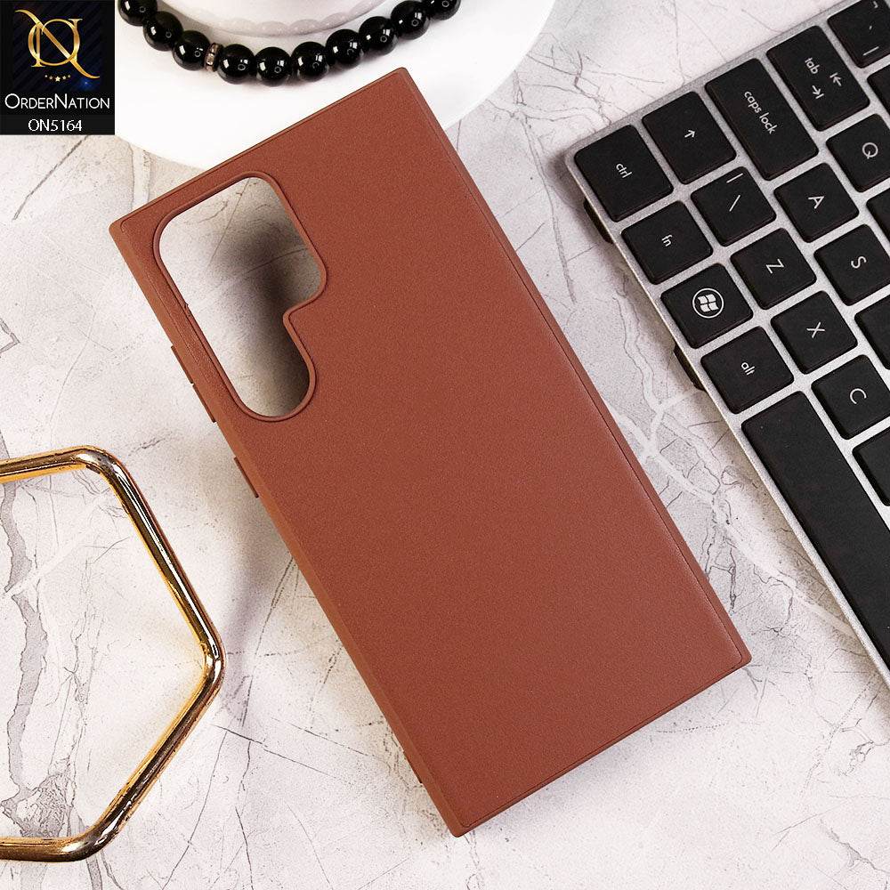 Samsung Galaxy S24 Ultra Cover - Brown - Luxurey Soft Silicon and TPU Leather Case - Futurestore.pk