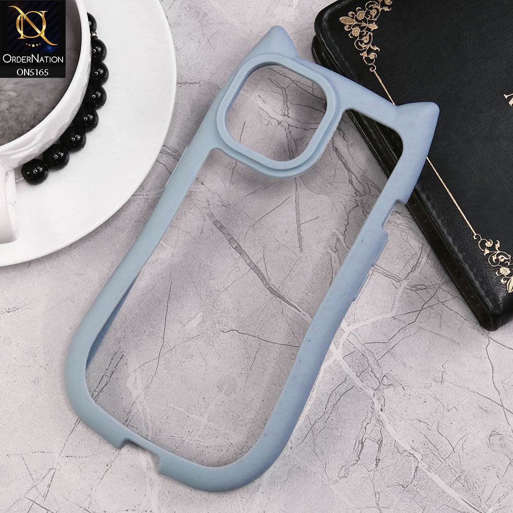 iPhone 13 Cover - Blue - Cute 3D Kawaii Cartoon Ears Clear Back Color Soft Borders Case