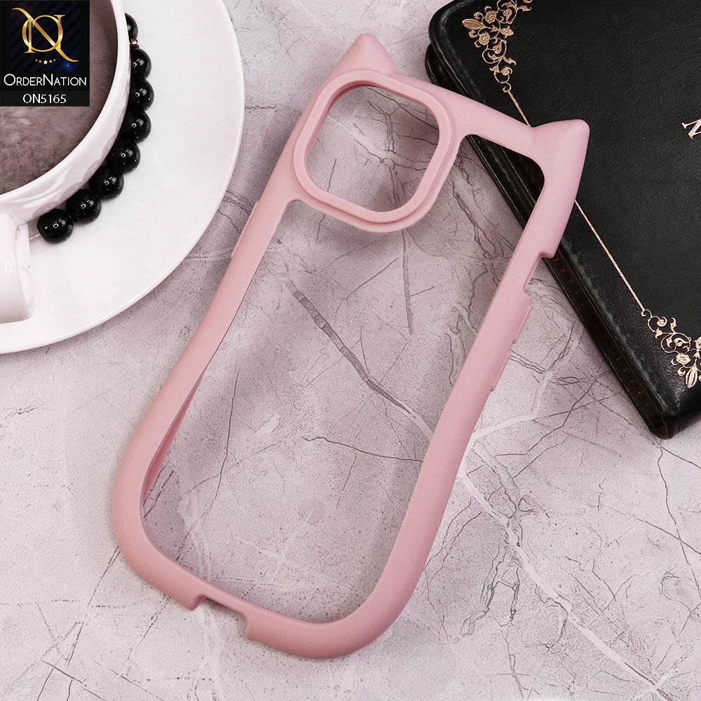 iPhone 13 Cover - Pink - Cute 3D Kawaii Cartoon Ears Clear Back Color Soft Borders Case