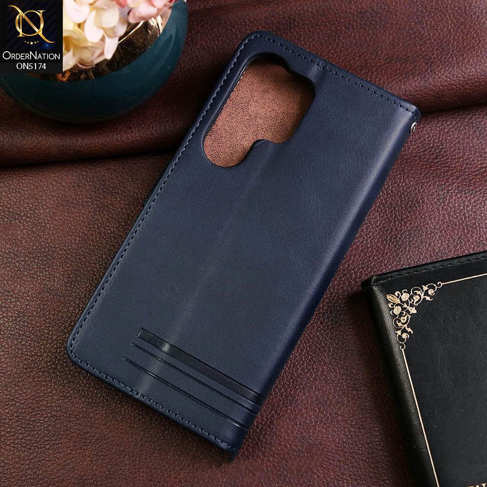 Samsung Galaxy S24 Ultra Cover - Blue - Premium Magnetic Leather Wallet Flip book Card Slots Soft Case - Futurestore.pk