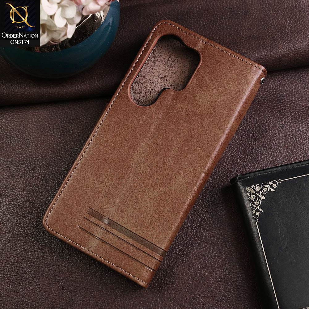 Samsung Galaxy S24 Ultra Cover - Light Brown - Premium Magnetic Leather Wallet Flip book Card Slots Soft Case - Futurestore.pk