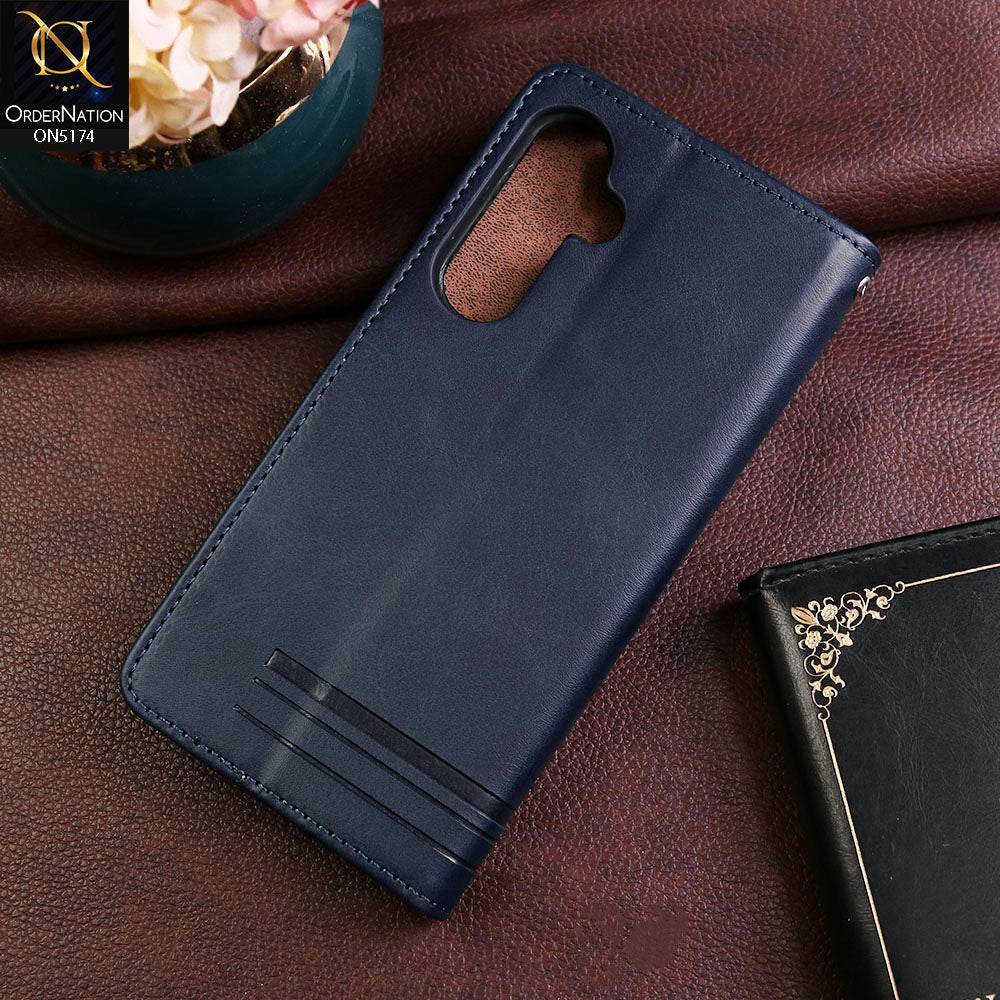 Samsung Galaxy A55 Cover - Blue - Premium Magnetic Leather Wallet Flip book Card Slots Soft Case - Futurestore.pk