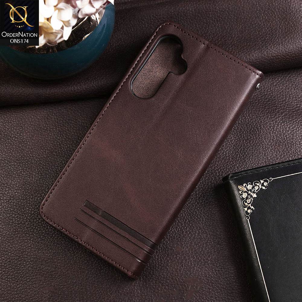 Samsung Galaxy A55 Cover - Dark Brown - Premium Magnetic Leather Wallet Flip book Card Slots Soft Case - Futurestore.pk