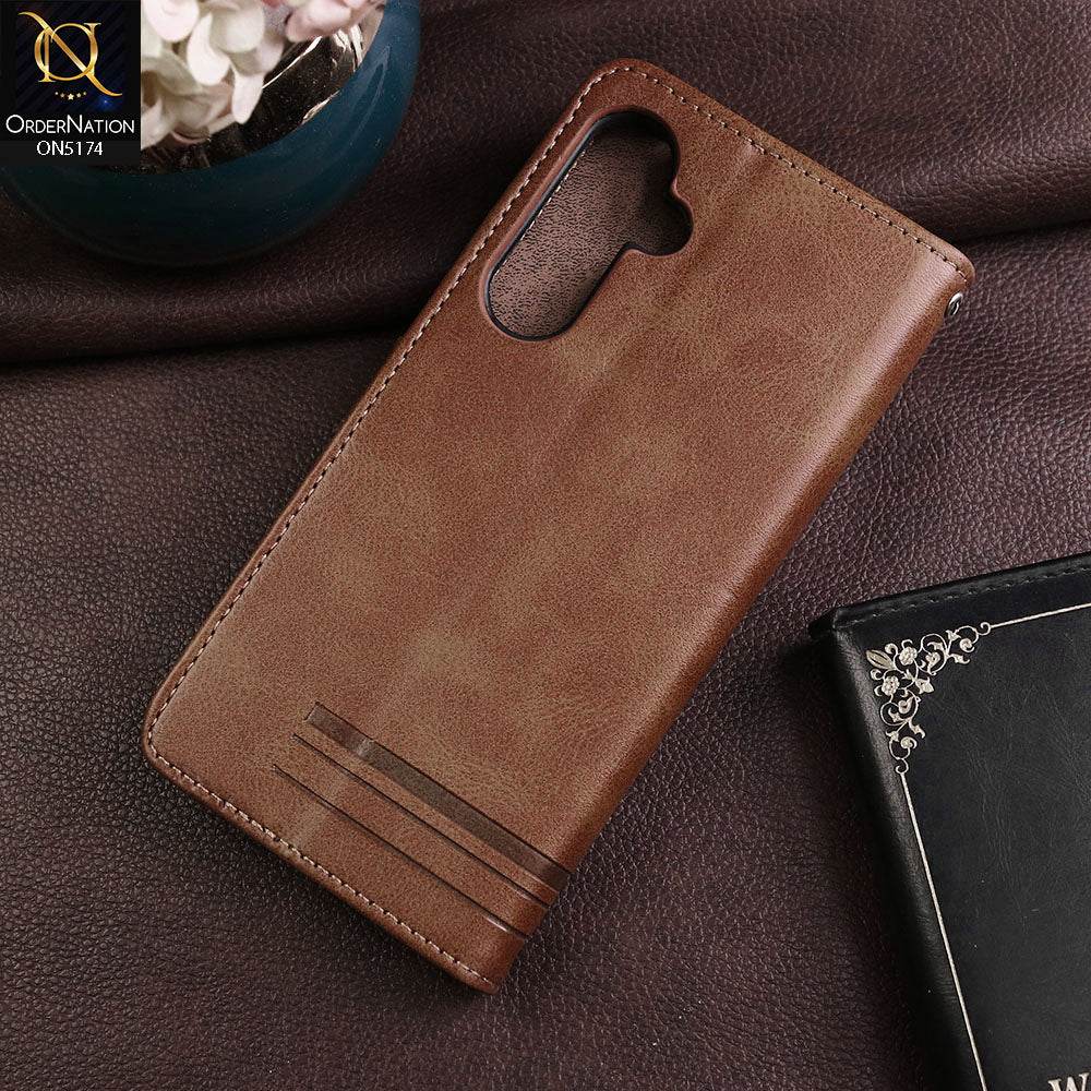 Samsung Galaxy A55 Cover - Light Brown - Premium Magnetic Leather Wallet Flip book Card Slots Soft Case - Futurestore.pk