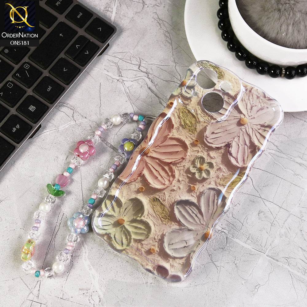 iPhone 13 Cover - Design1 - New Holographic Shine Oil Painting Flowers Design Curvy Borders Protective Case With Tussle Holder - Futurestore.pk