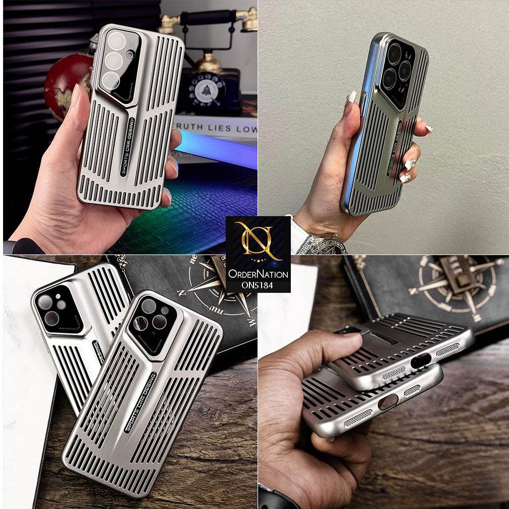 iPhone 16 Pro Max Cover - Titanium - Premium Sports Car Design Breathable Mesh Grill Design PC Shell Case