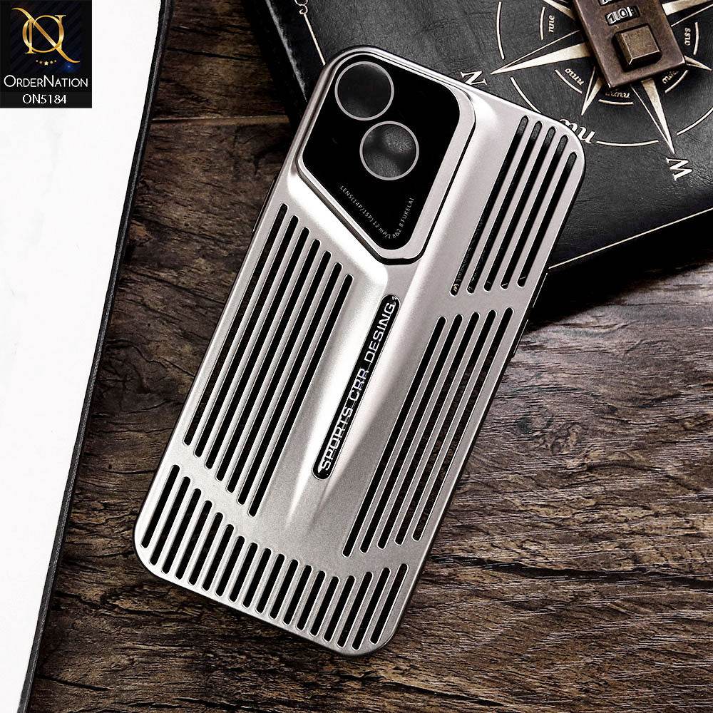 iPhone 13 Cover - Titanium - Premium Sports Car Design Breathable Mesh Grill Design PC Shell Case - Futurestore.pk