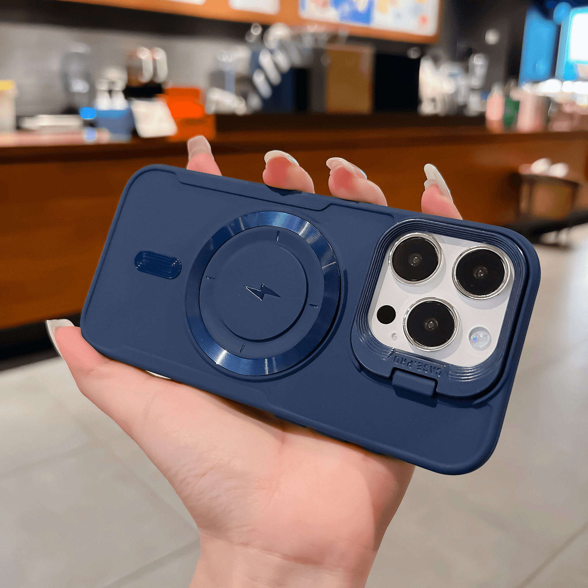 iPhone 13 Cover - Blue - New Original MagSafe Magnetic Camera Kickstand Case - Futurestore.pk