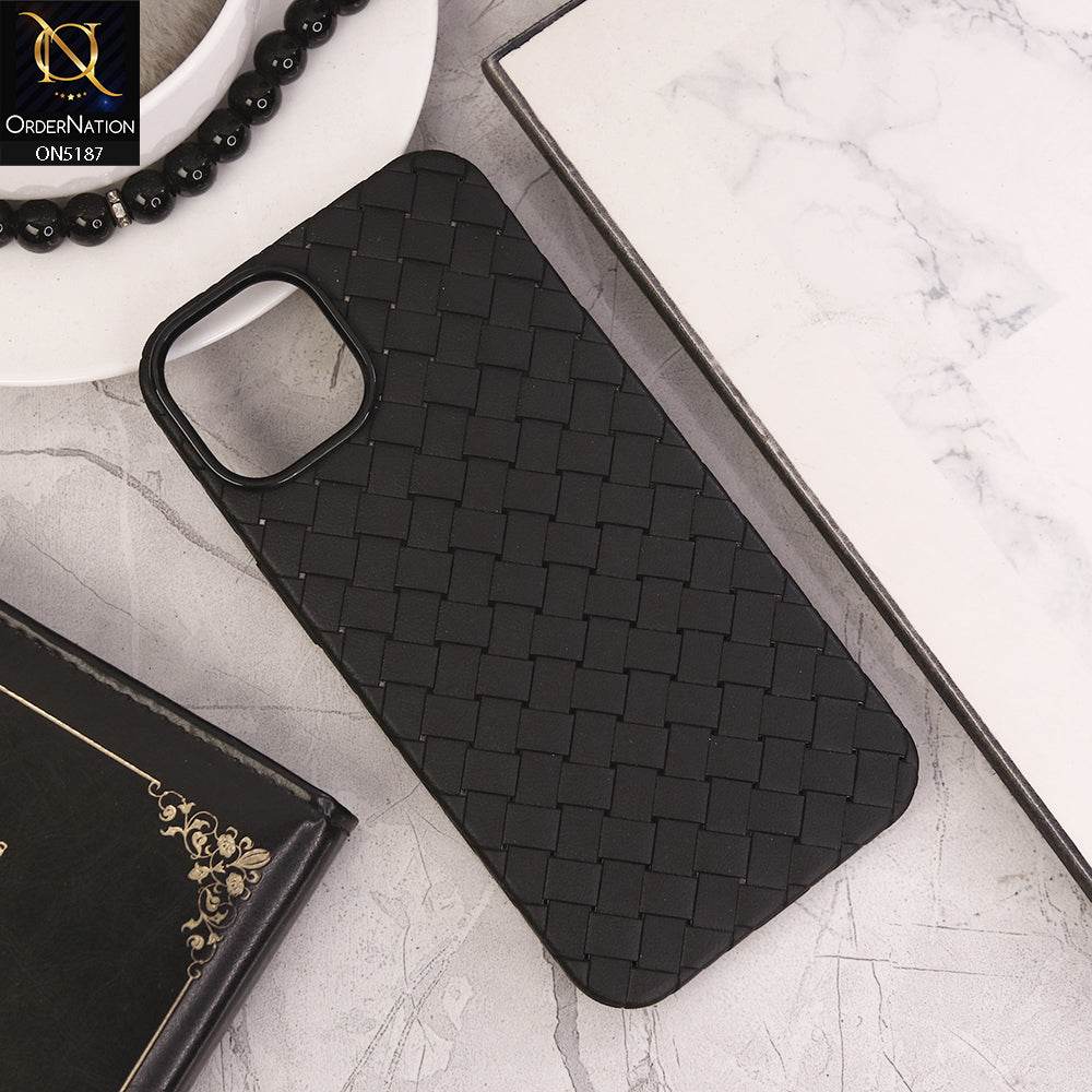 iPhone 13 Cover - Black - New Woven Design Leather Feel Soft TPU Case - Futurestore.pk