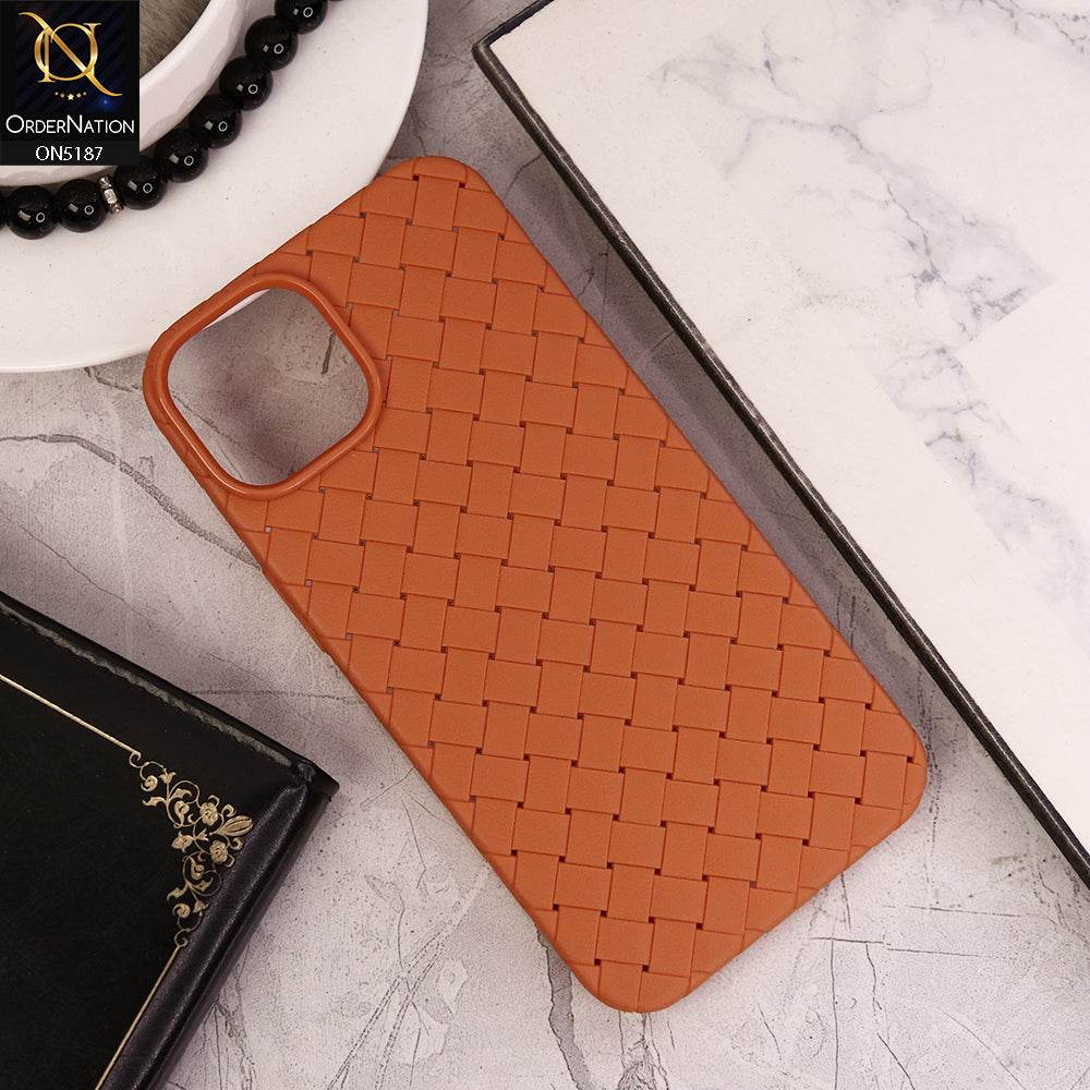 iPhone 13 Cover - Orange - New Woven Design Leather Feel Soft TPU Case - Futurestore.pk