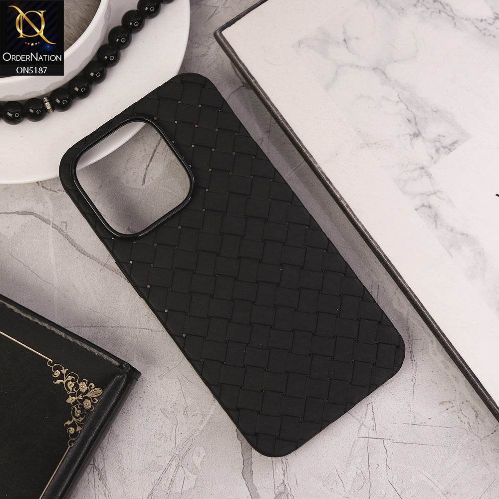 iPhone 16 Pro Max Cover - Black - New Woven Design Leather Feel Soft TPU Case - Futurestore.pk
