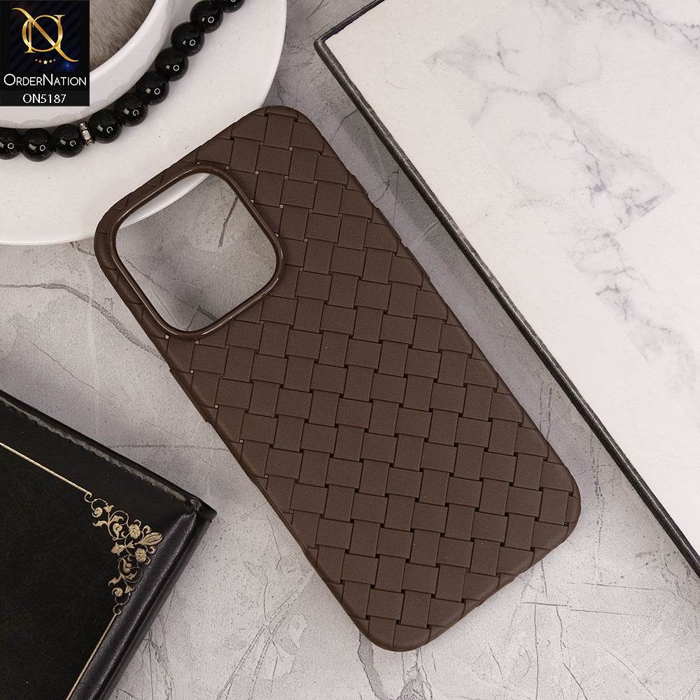 iPhone 16 Pro Max Cover - Brown - New Woven Design Leather Feel Soft TPU Case - Futurestore.pk