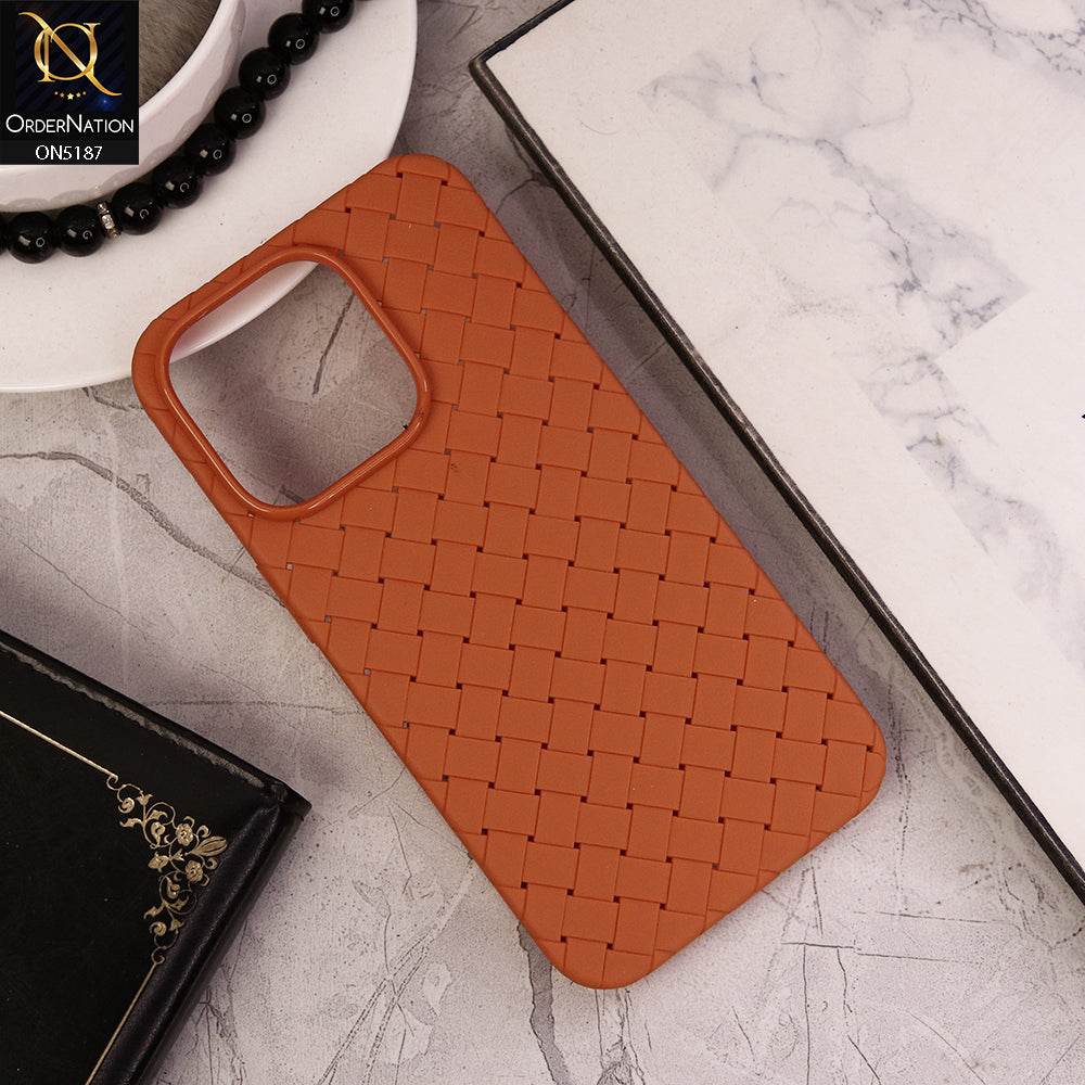 iPhone 16 Pro Max Cover - Orange - New Woven Design Leather Feel Soft TPU Case - Futurestore.pk