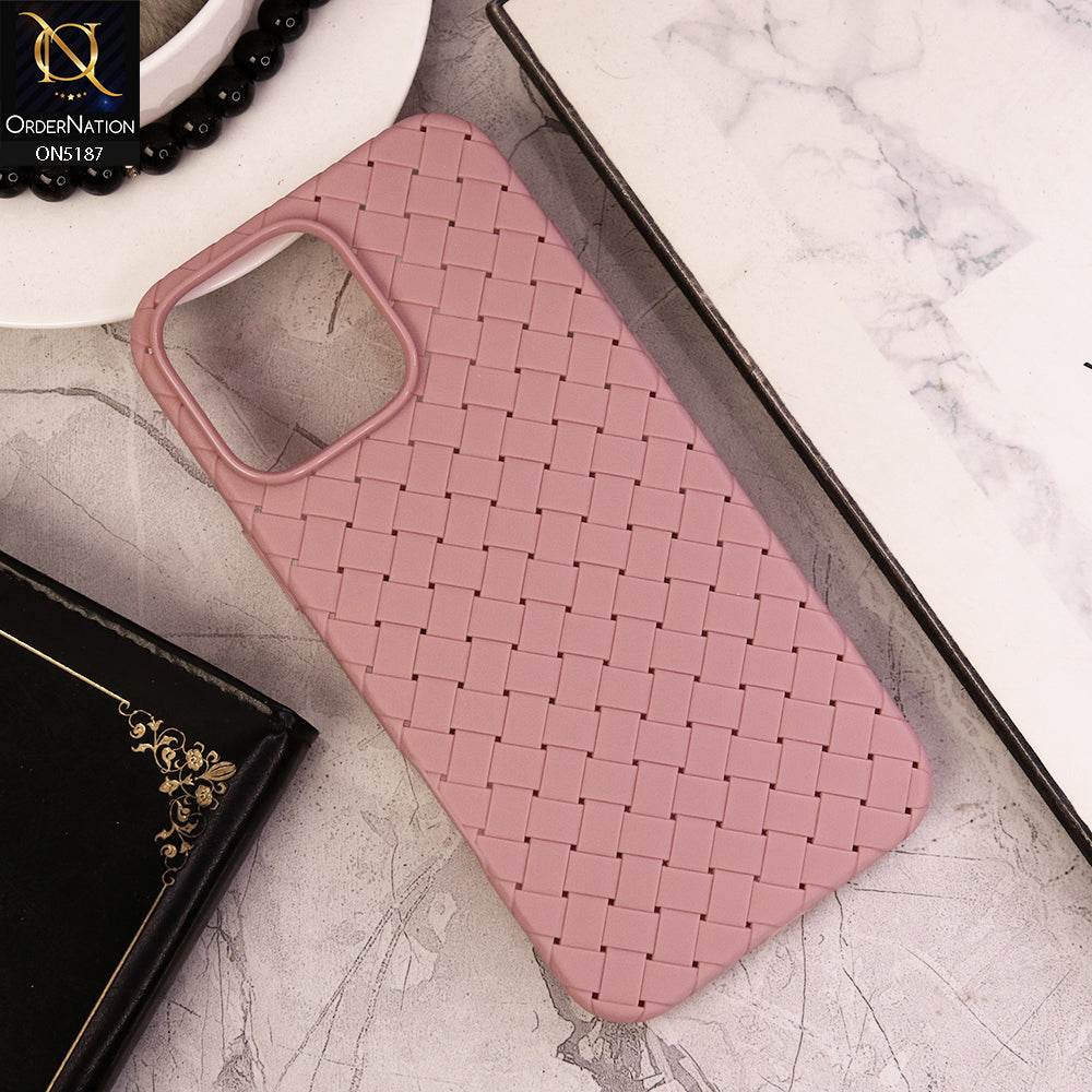 iPhone 16 Pro Max Cover - Pink - New Woven Design Leather Feel Soft TPU Case - Futurestore.pk