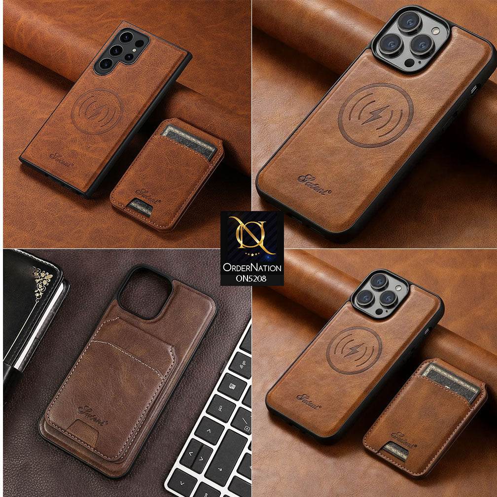 iPhone 16 Pro Max Cover - Brown - Luxury Leather Case with Magnetic Wallet and Kick Stand Holder - Futurestore.pk