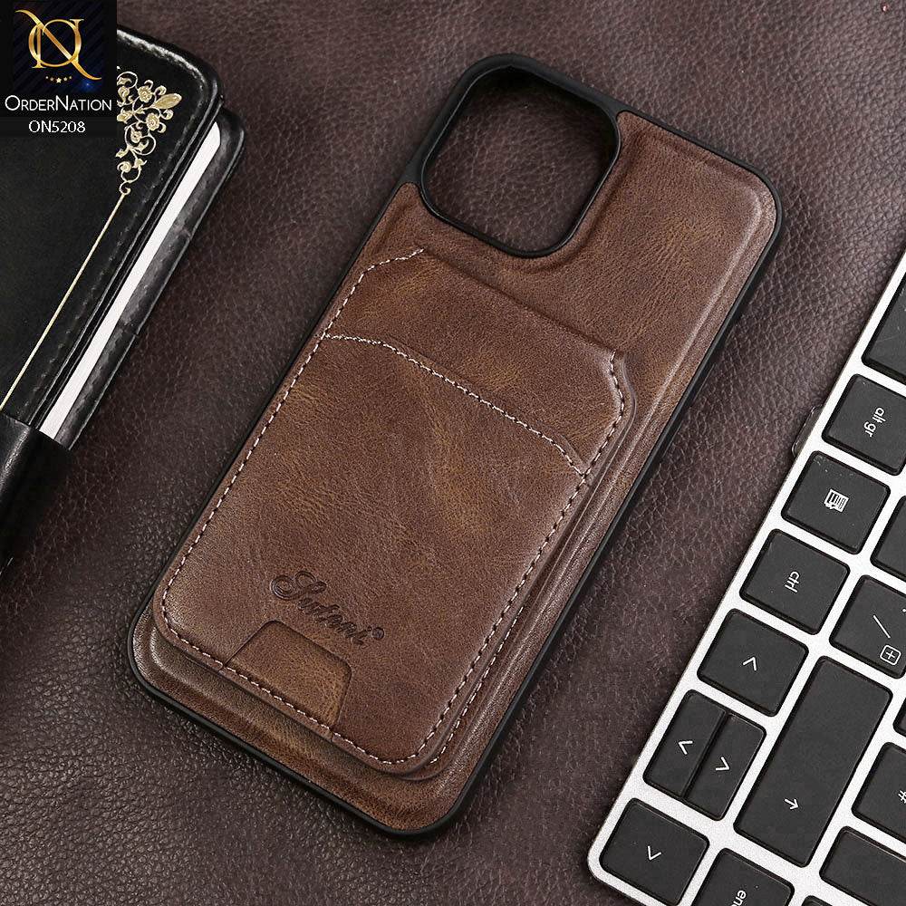 iPhone 16 Pro Max Cover - Brown - Luxury Leather Case with Magnetic Wallet and Kick Stand Holder - Futurestore.pk
