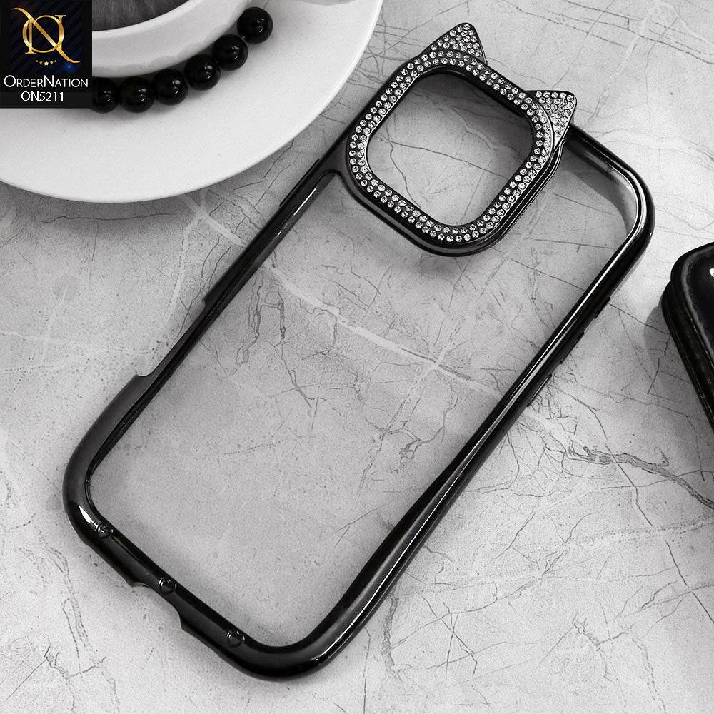 iPhone 16 Pro Max Cover - Black - Luxury Cartoon Shiny Rhinestones Camera Border Soft Case - Futurestore.pk