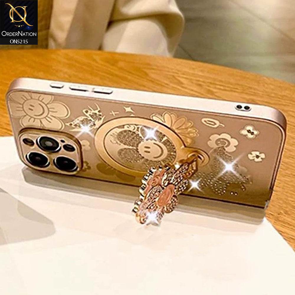 iPhone 13 Cover - Golden - Cute Bling Sunflower Kickstand Magsafe Compatible Soft Border Case With Camera Protection - Futurestore.pk