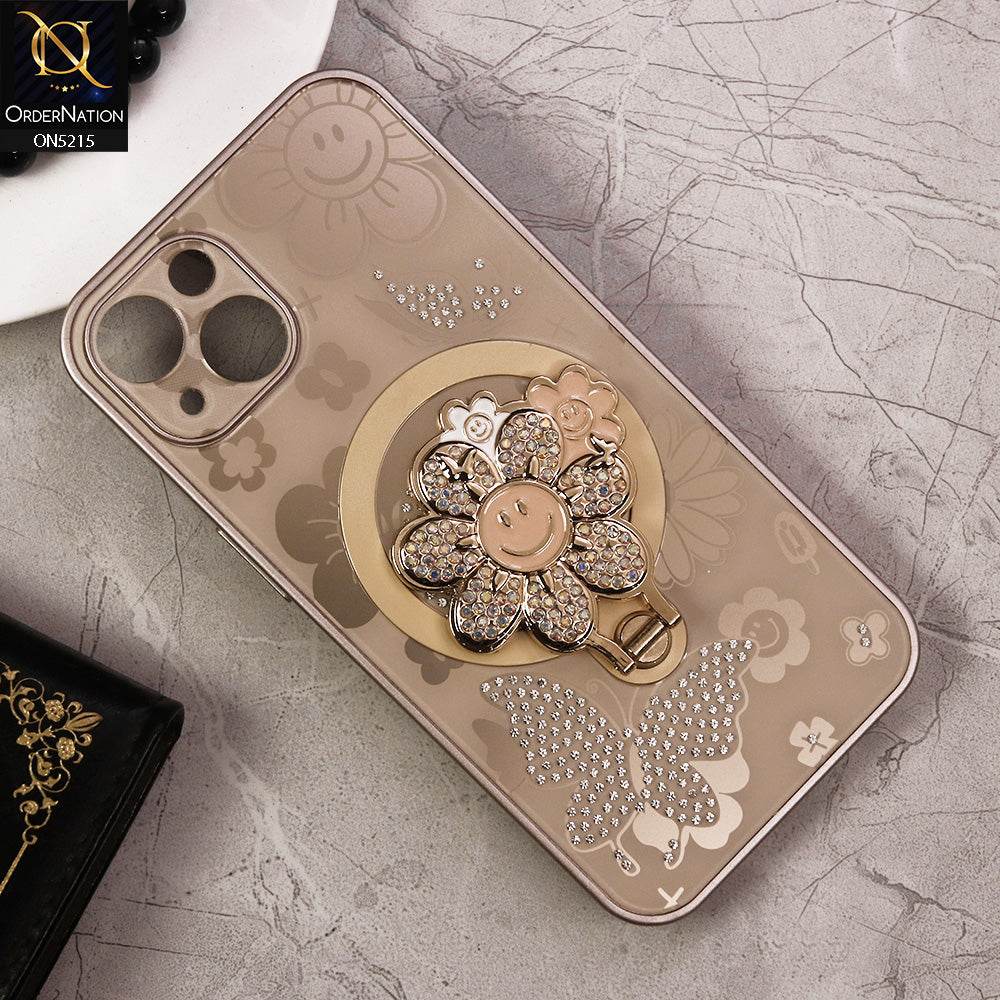 iPhone 13 Cover - Golden - Cute Bling Sunflower Kickstand Magsafe Compatible Soft Border Case With Camera Protection - Futurestore.pk