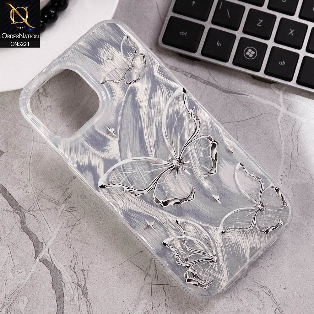 iPhone 13 Cover - Silver - Luxury Silver-Plated Feather Butterfly Dreams Soft Case - Futurestore.pk