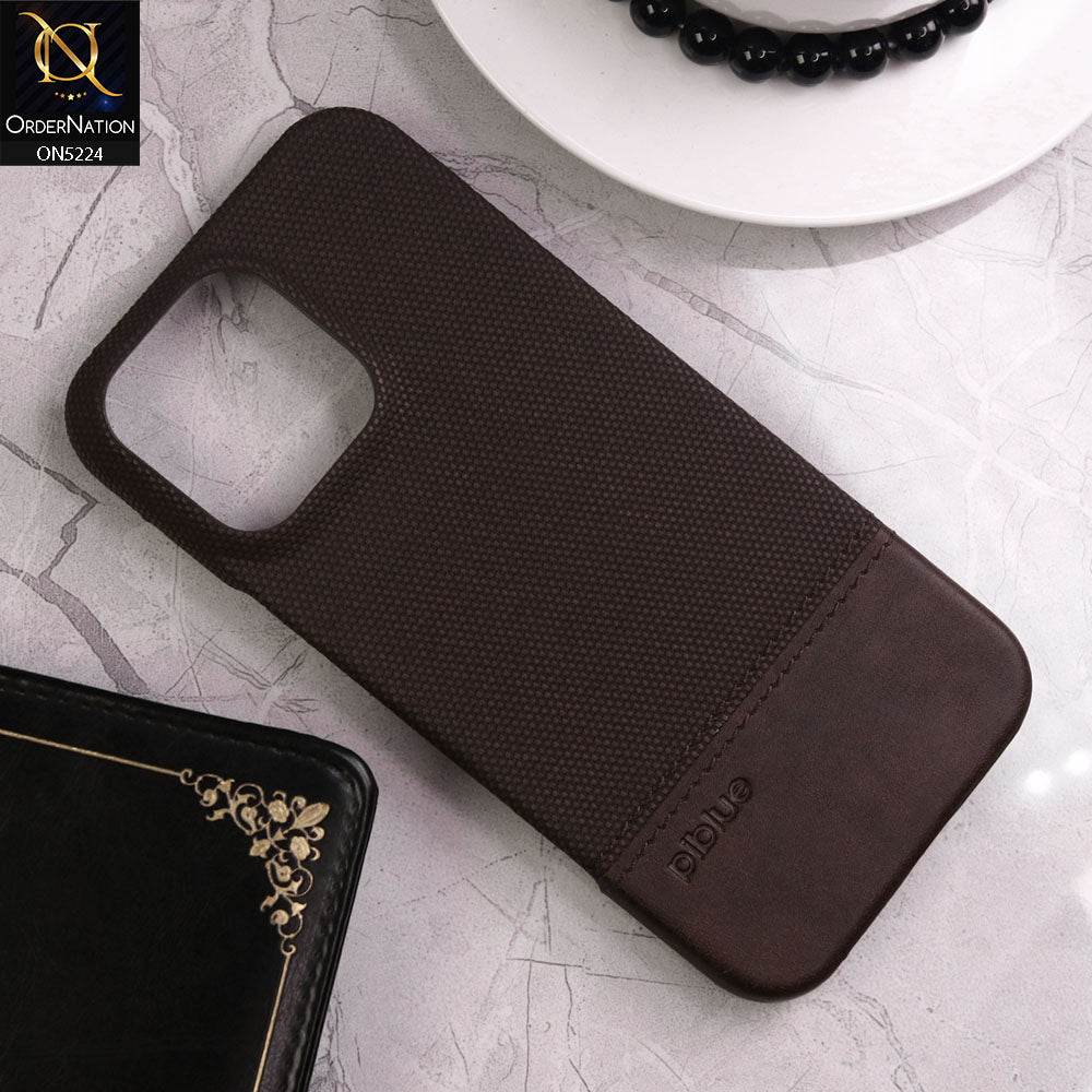 iPhone 16 Pro Max Cover - Brown - Luxury Piblue Dual Canvas Leather Style PC Shell Protective Case - Futurestore.pk