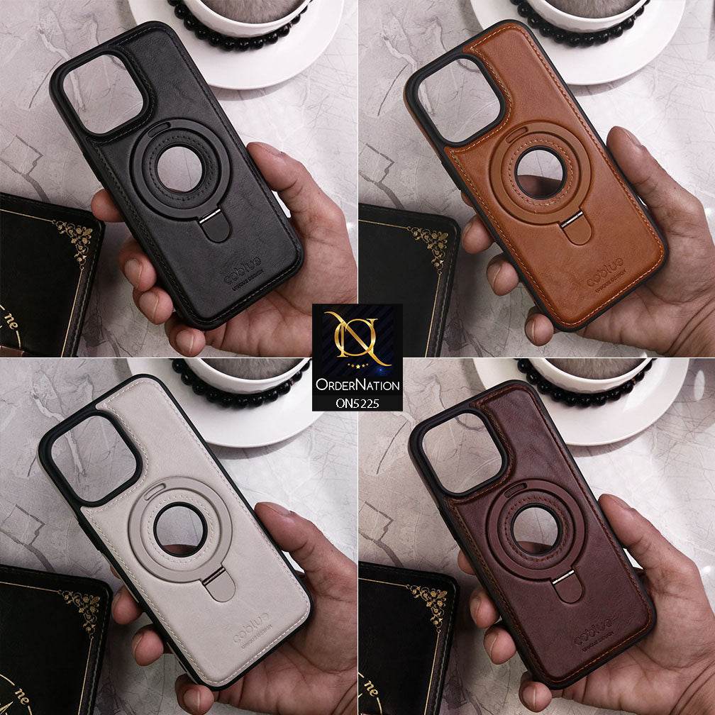iPhone 16 Pro Max Cover - Light Brown - Luxury Coblue Primum Leather Back Wireless Magsafe Charger Kickstand Bracket Holder Soft Border Case With Logo Hole - Futurestore.pk