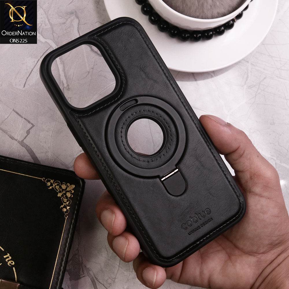 iPhone 16 Pro Max Cover - Black - Luxury Coblue Primum Leather Back Wireless Magsafe Charger Kickstand Bracket Holder Soft Border Case With Logo Hole - Futurestore.pk