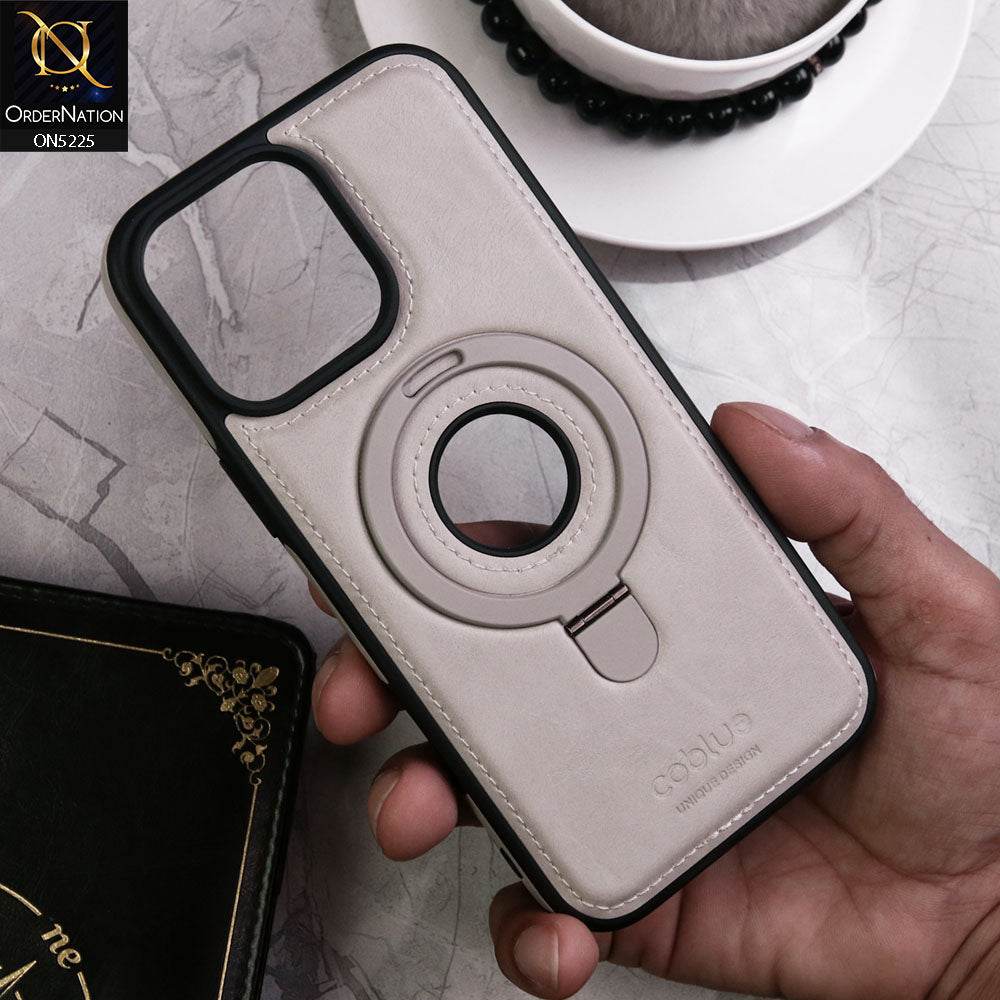 iPhone 16 Pro Max Cover - Titanium Gray - Luxury Coblue Primum Leather Back Wireless Magsafe Charger Kickstand Bracket Holder Soft Border Case With Logo Hole - Futurestore.pk