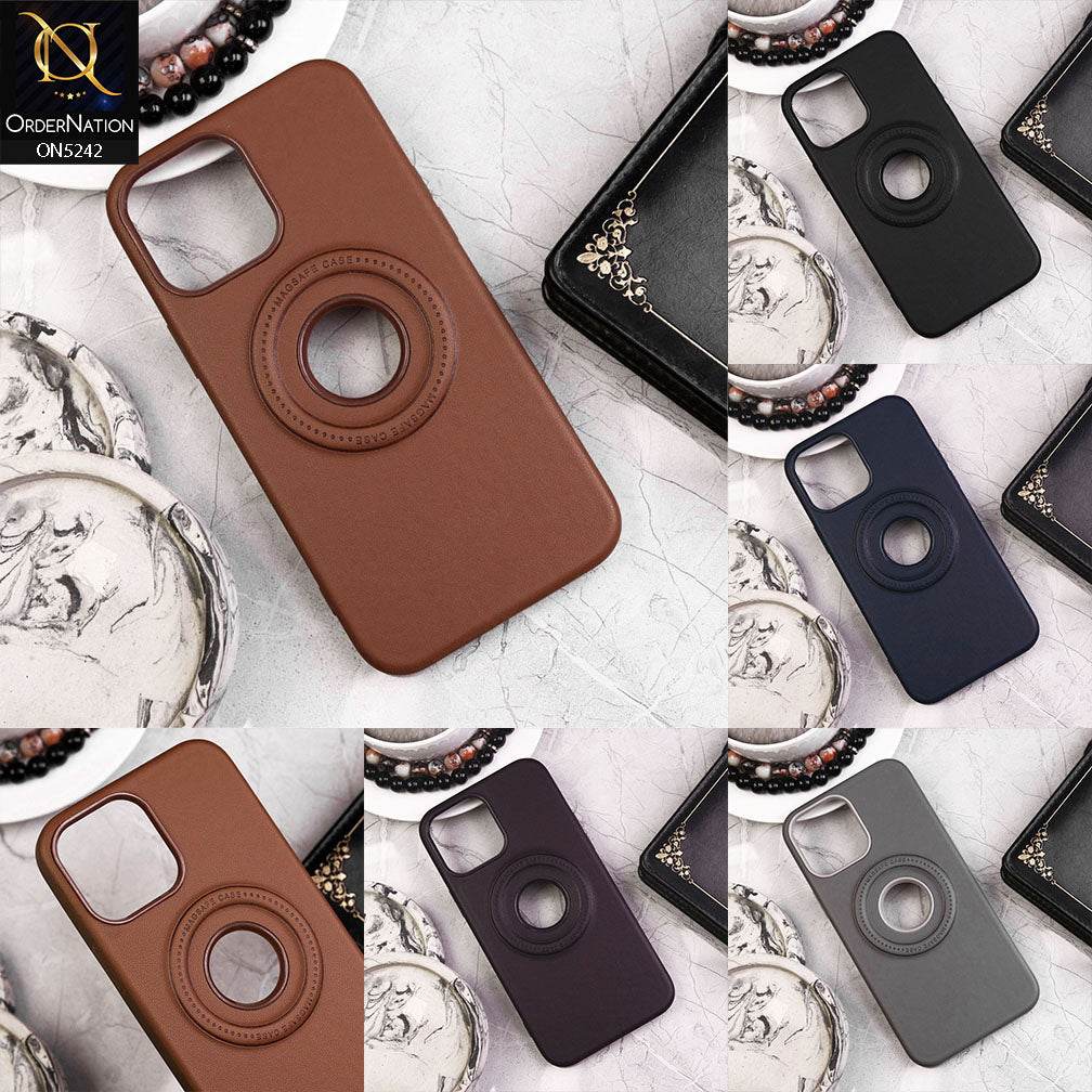 iPhone 11 Cover - Blue - Luxury Pu Leather Texture Magsafe Soft Border Protective Case With Logo Hole - Futurestore.pk