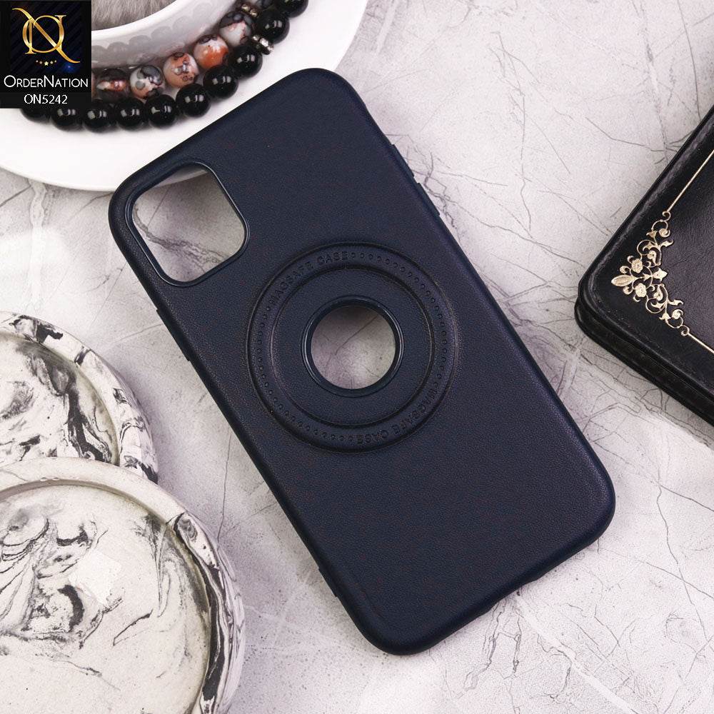 iPhone 11 Cover - Blue - Luxury Pu Leather Texture Magsafe Soft Border Protective Case With Logo Hole - Futurestore.pk