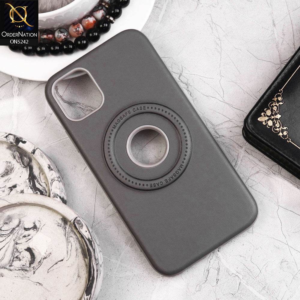 iPhone 11 Cover - Gray - Luxury Pu Leather Texture Magsafe Soft Border Protective Case With Logo Hole - Futurestore.pk