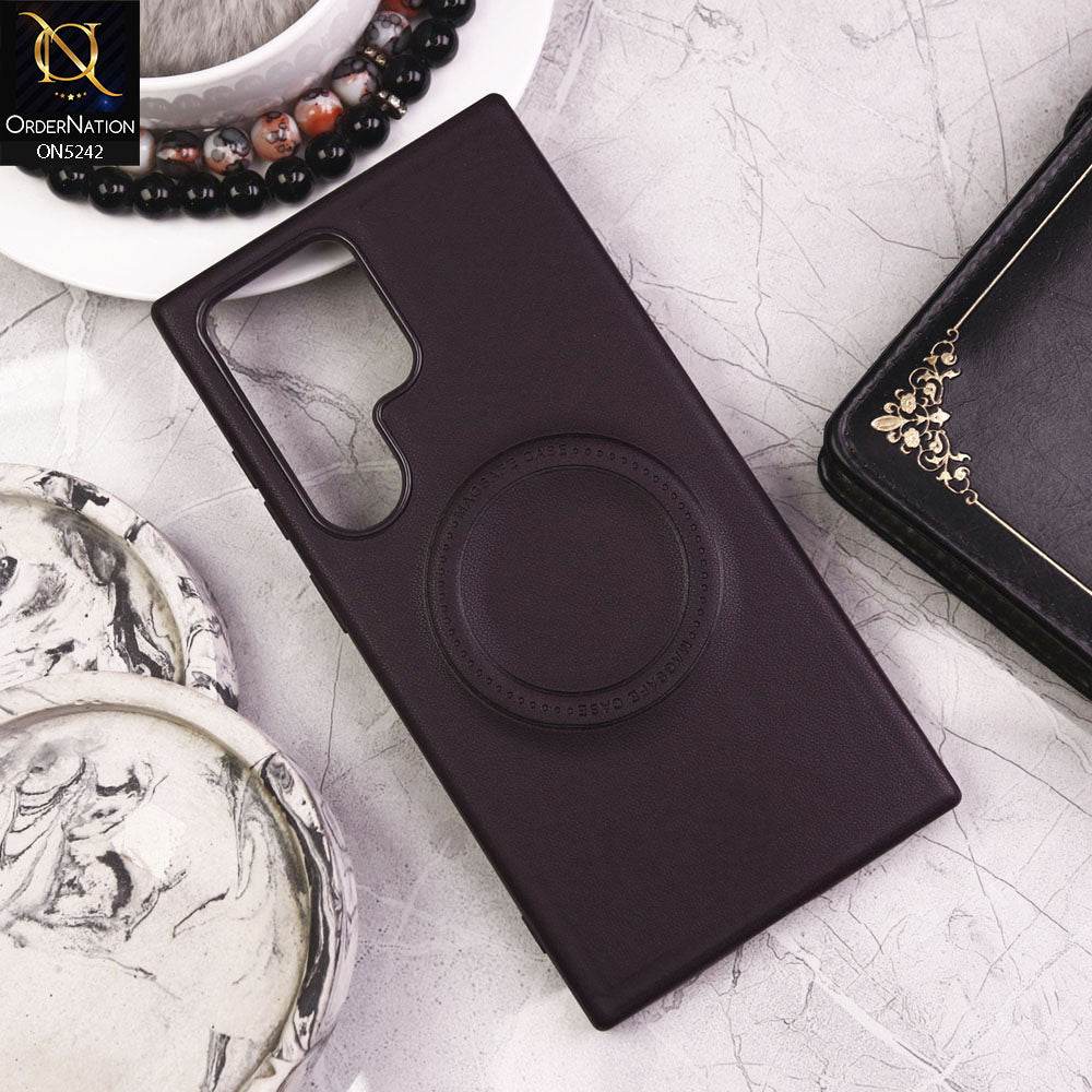 Samsung Galaxy S24 Ultra Cover - Purple - Luxury Pu Leather Texture Magsafe Soft Border Protective Case With Logo Hole - Futurestore.pk