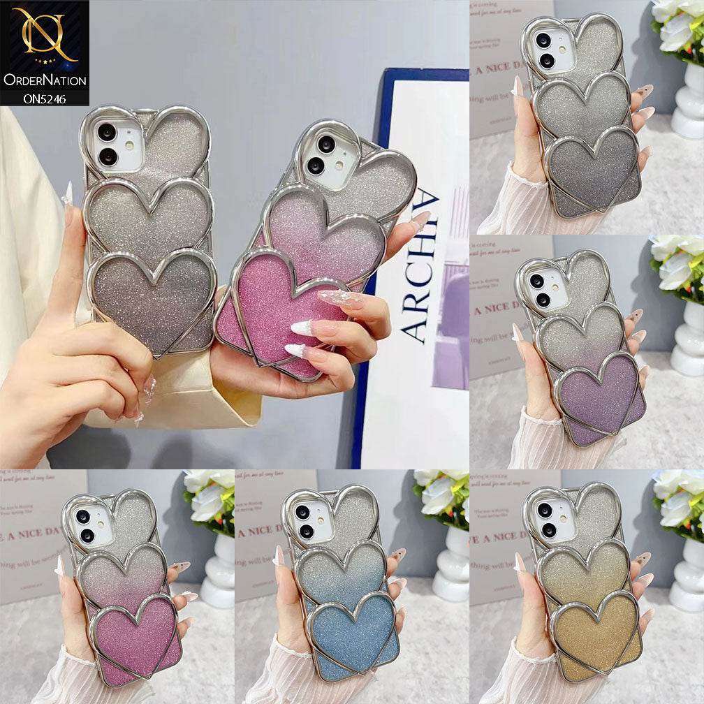 iPhone 13 Cover - Blue - New Trendy 3D Heart Gradient Bling Glitter Electroplating Borders Soft Case - (Glitter Does Not Move)