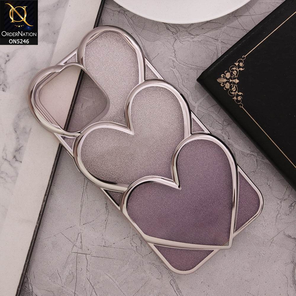 iPhone 16 Pro Max Cover - Purple - New Trendy 3D Heart Gradient Bling Glitter Electroplating Borders Soft Case - (Glitter Does Not Move)