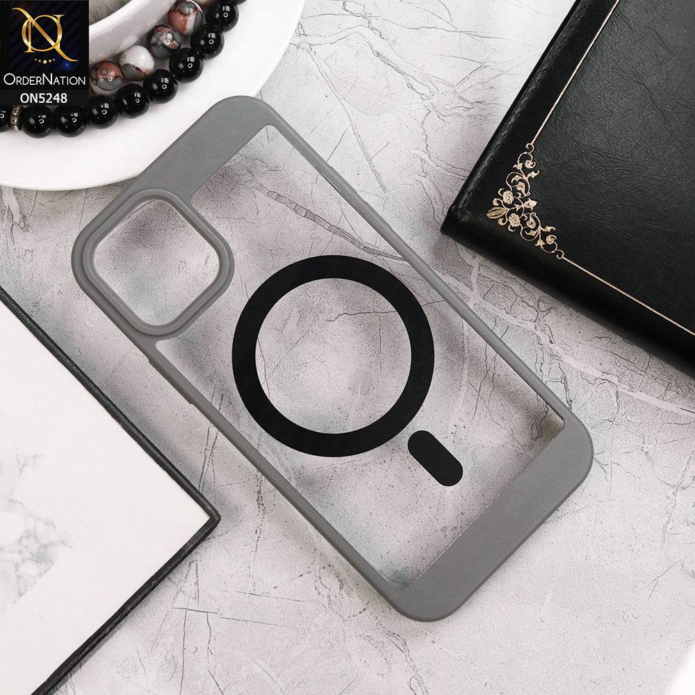iPhone 13 Cover - Gray - New Clear Transparent Back Magsafe Candy Color Soft Borders Case - Futurestore.pk